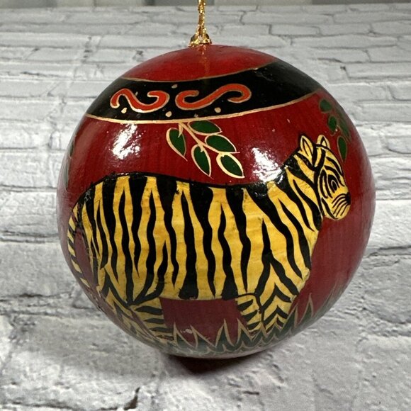 Paper Mache Hand Painted African Tiger Theme Christmas Tree Vintage Ornament - Picture 7 of 12